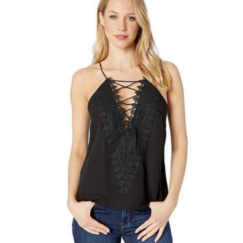 WAYF Posie Strappy Cami Black Lace Up Tank Top M